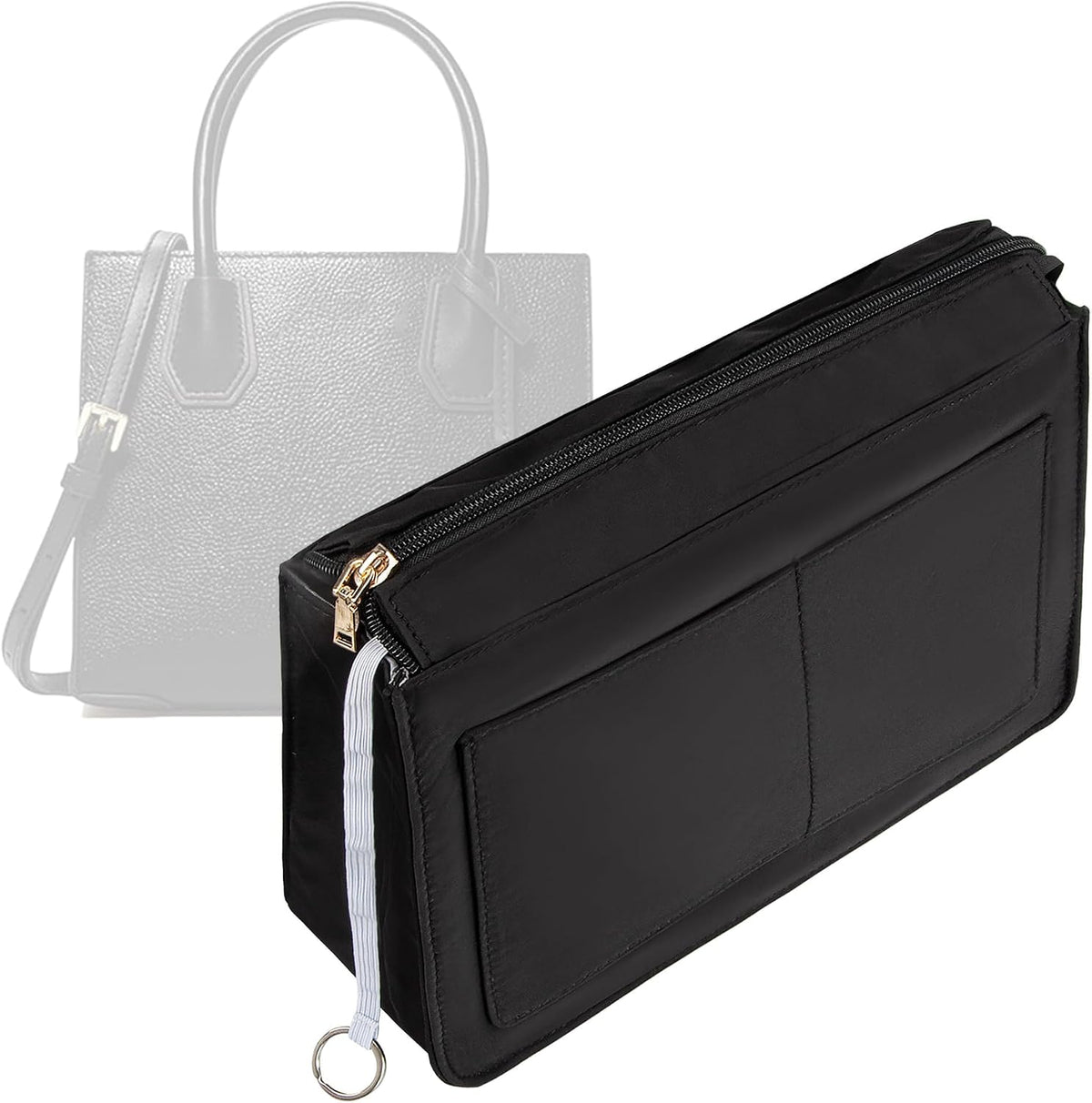 Purse Organizer Insert with Zipper for Women Hobo Handbags Shaper Insert 12 Pockets Bag Black Small