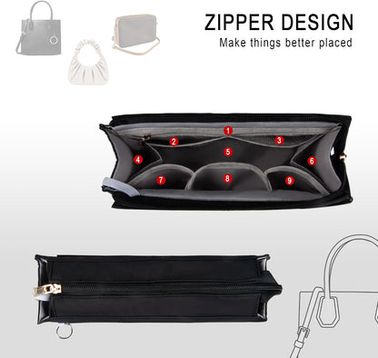 Purse Organizer Insert with Zipper for Women Hobo Handbags Shaper Insert 12 Pockets Bag Black Small