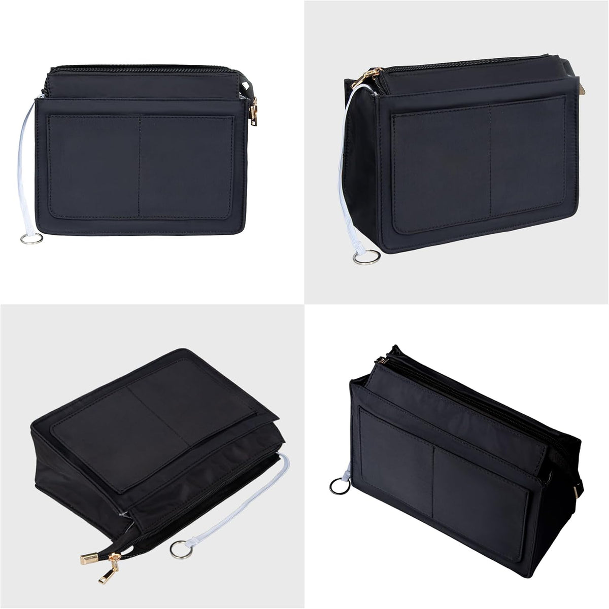 Purse Organizer Insert with Zipper for Women Hobo Handbags Shaper Insert 12 Pockets Bag Black Small