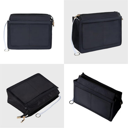 Purse Organizer Insert with Zipper for Women Hobo Handbags Shaper Insert 12 Pockets Bag Black Small
