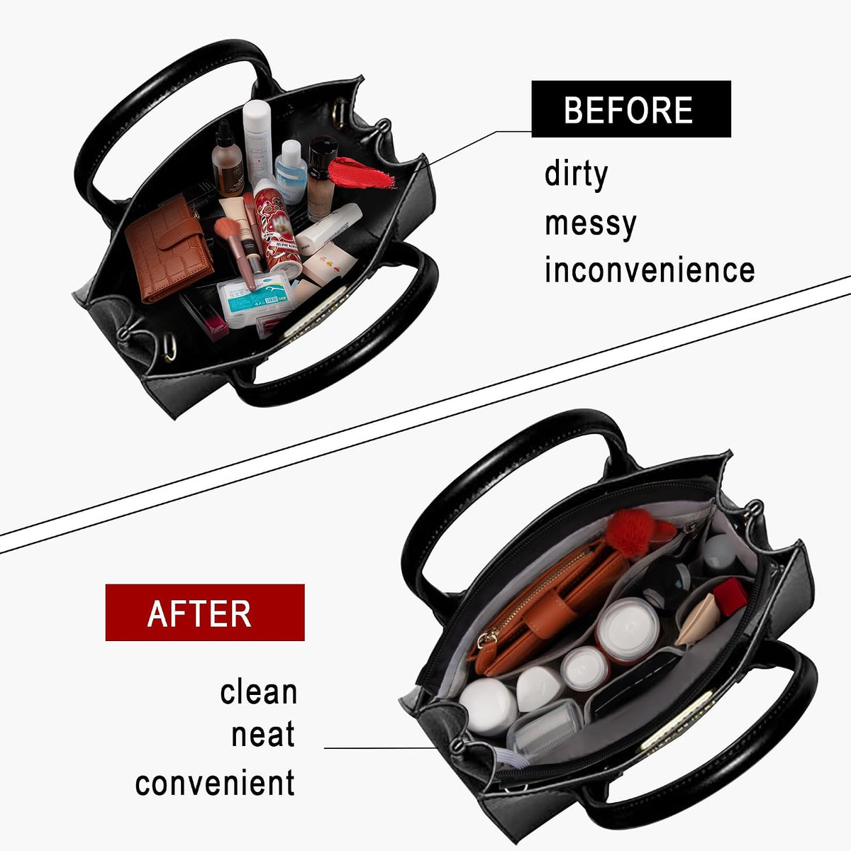Purse Organizer Insert with Zipper for Women Hobo Handbags Shaper Insert 12 Pockets Bag Black Small