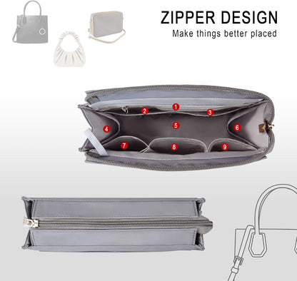 Purse Organizer Insert with Zipper for Women Hobo Handbags Shaper Insert 12 Pockets Bag Black Small