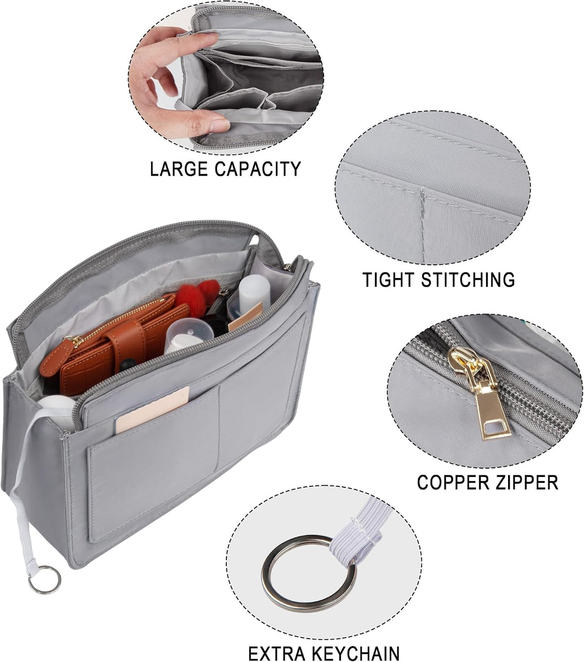 Purse Organizer Insert with Zipper for Women Hobo Handbags Shaper Insert 12 Pockets Bag Black Small