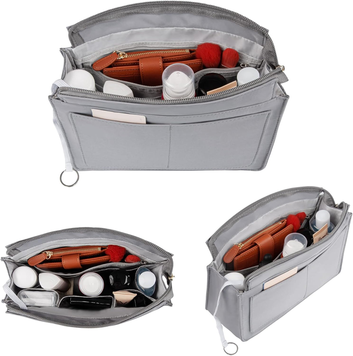 Purse Organizer Insert with Zipper for Women Hobo Handbags Shaper Insert 12 Pockets Bag Black Small