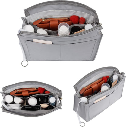 Purse Organizer Insert with Zipper for Women Hobo Handbags Shaper Insert 12 Pockets Bag Black Small