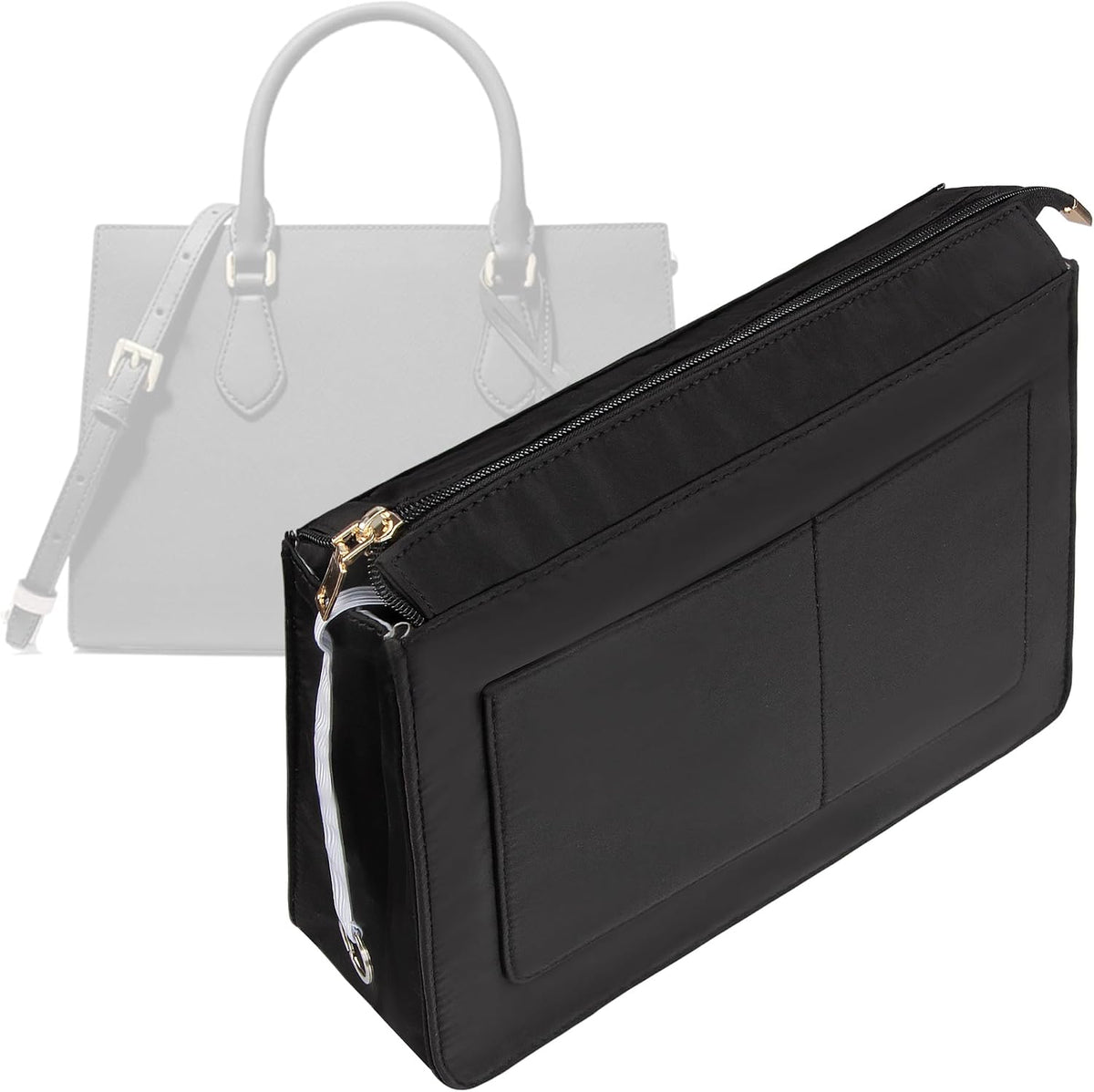 Purse Organizer Insert with Zipper for Women Hobo Handbags Shaper Insert 12 Pockets Bag Black Small