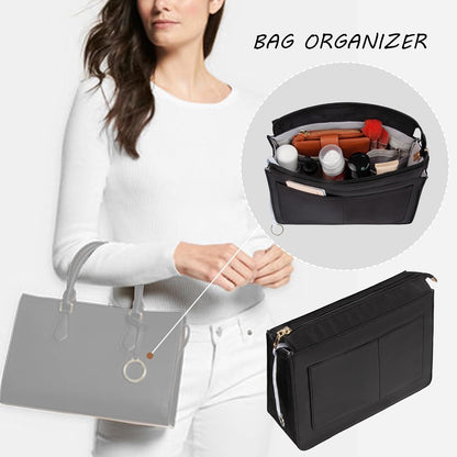 Purse Organizer Insert with Zipper for Women Hobo Handbags Shaper Insert 12 Pockets Bag Black Small