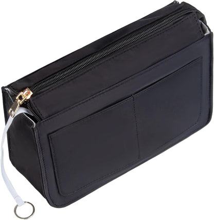 Purse Organizer Insert with Zipper for Women Hobo Handbags Shaper Insert 12 Pockets Bag Black Small