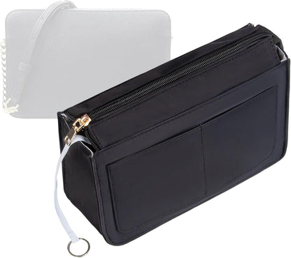 Purse Organizer Insert with Zipper for Women Hobo Handbags Shaper Insert 12 Pockets Bag Black Small