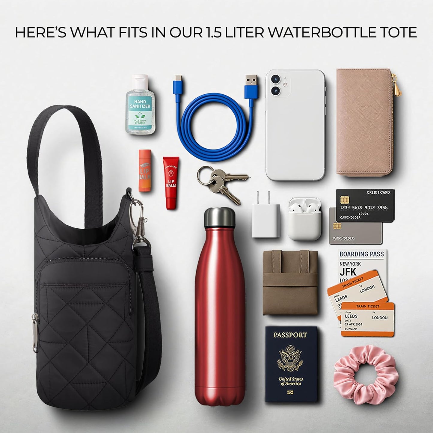 Anti-Theft Boho Insulated Water Bottle Tote
