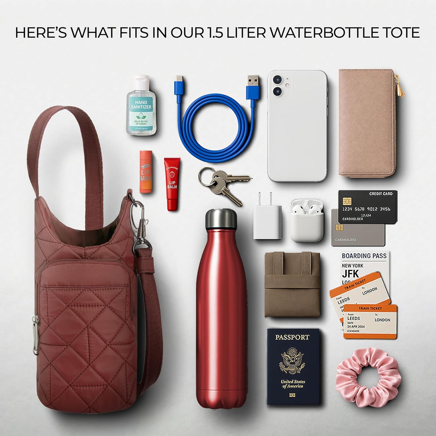 Anti-Theft Boho Insulated Water Bottle Tote