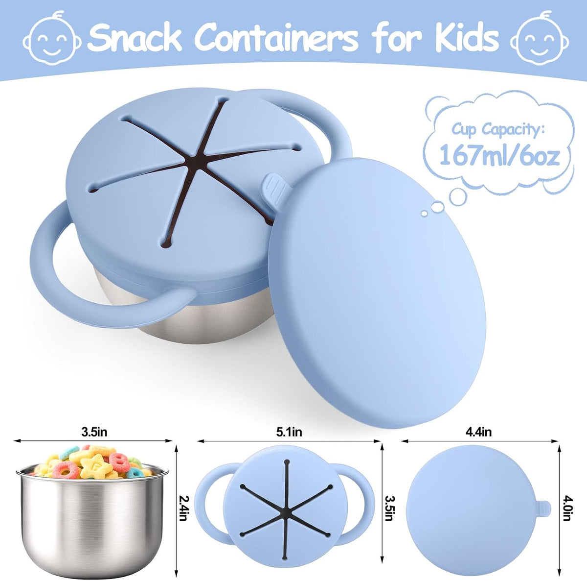 2PCS Stainless Steel Snack Containers for Toddlers