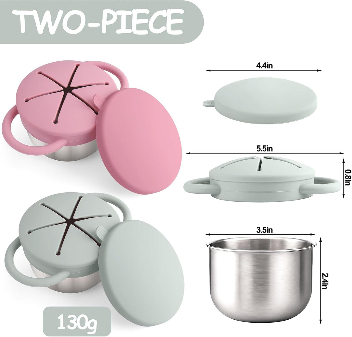 2PCS Stainless Steel Snack Containers for Toddlers