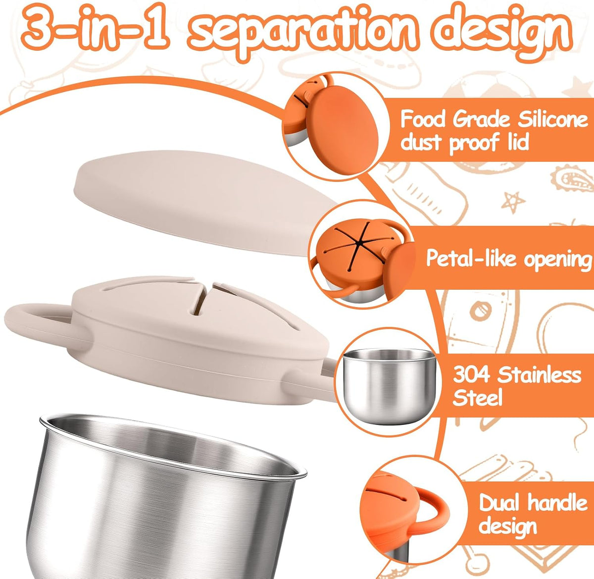 2PCS Stainless Steel Snack Containers for Toddlers