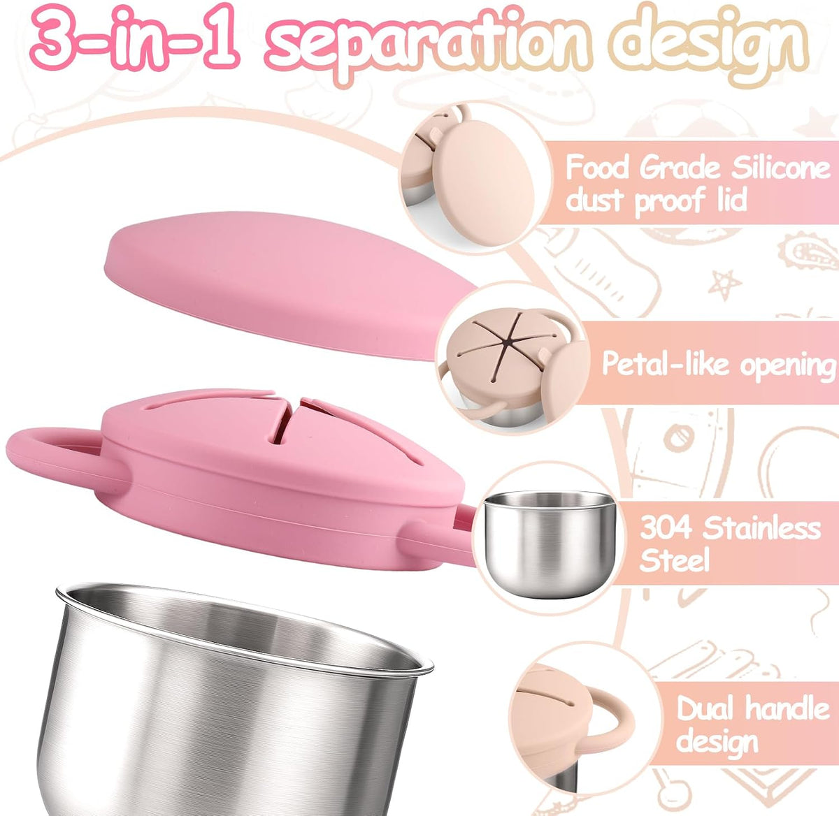 2PCS Stainless Steel Snack Containers for Toddlers
