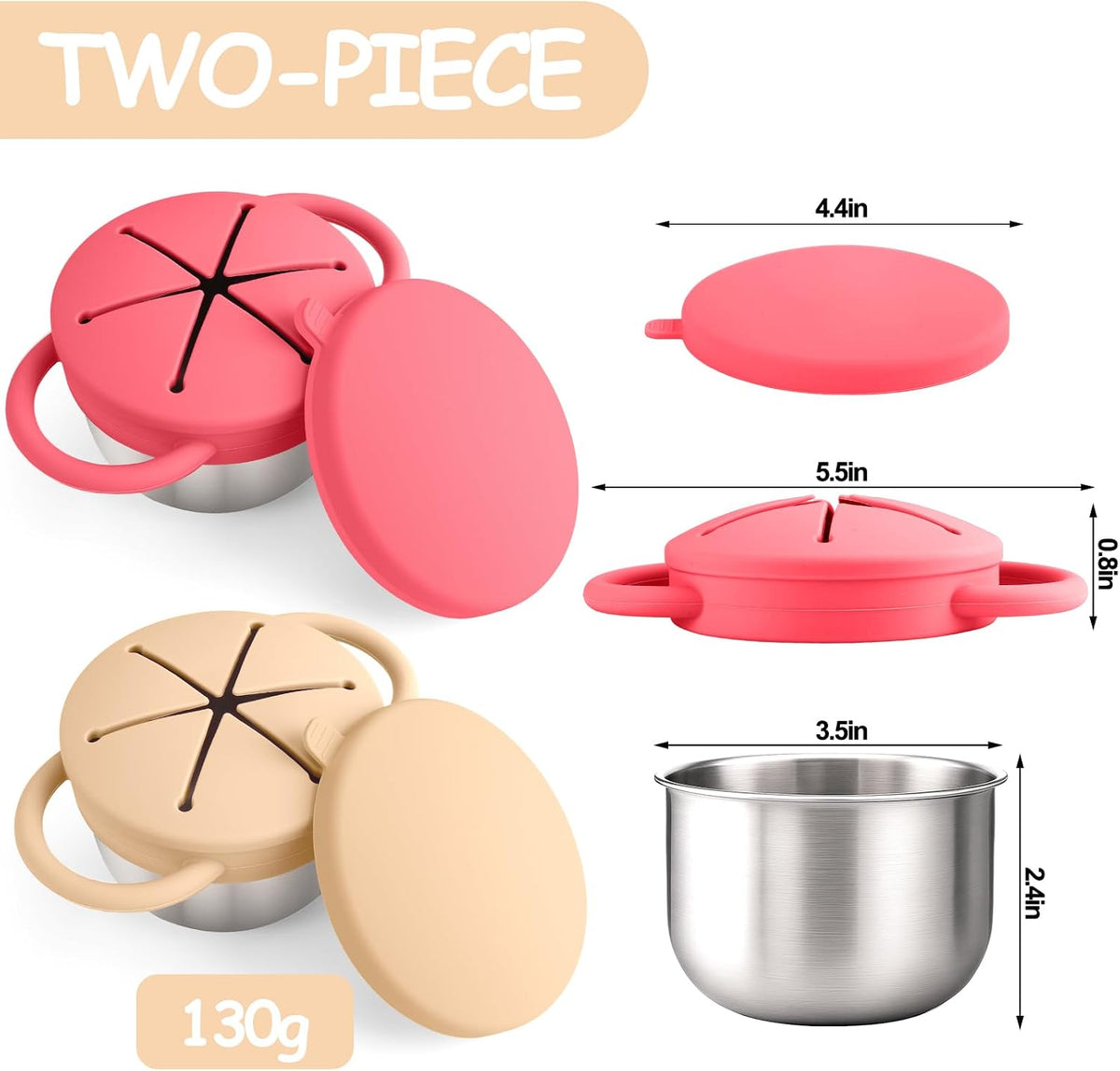 2PCS Stainless Steel Snack Containers for Toddlers