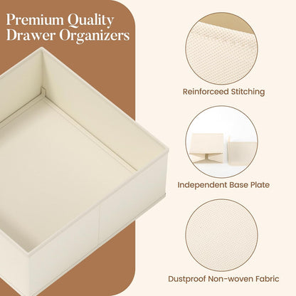Drawer Organizer Storage for Clothes, Socks, 10 Pack, Beige