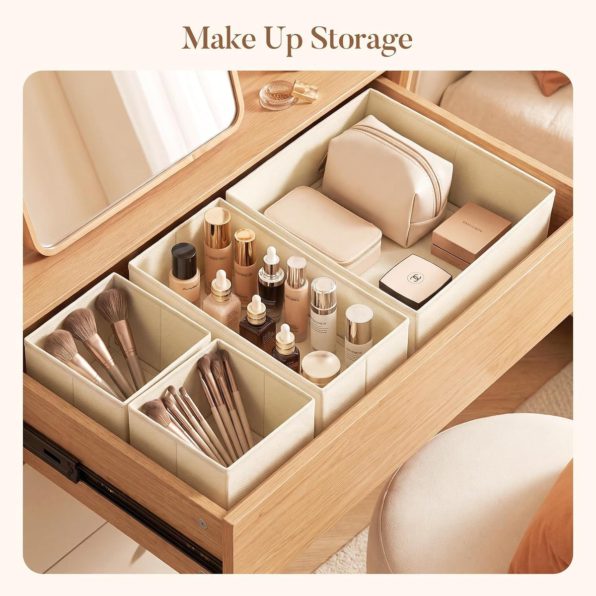 Drawer Organizer Storage for Clothes, Socks, 10 Pack, Beige