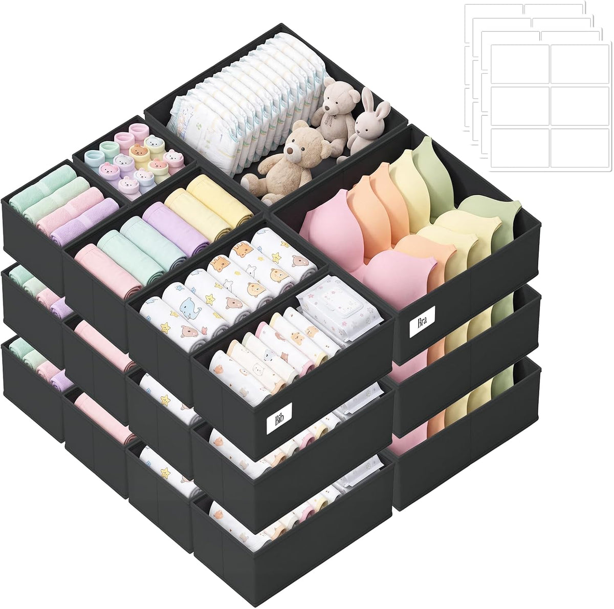 Drawer Organizer Storage for Clothes, Socks, 10 Pack, Beige