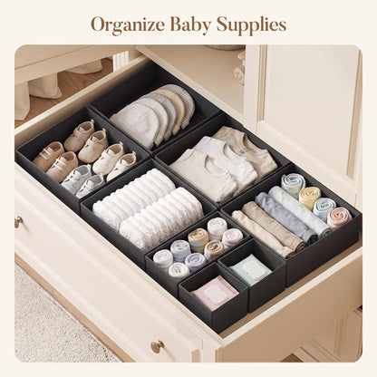 Drawer Organizer Storage for Clothes, Socks, 10 Pack, Beige
