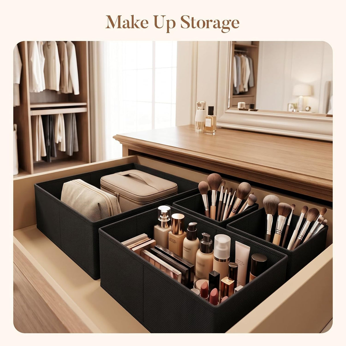 Drawer Organizer Storage for Clothes, Socks, 10 Pack, Beige