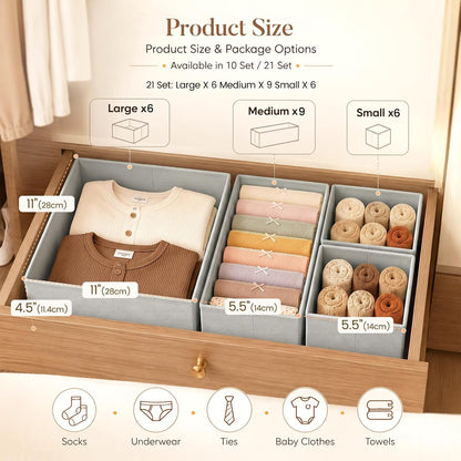 Drawer Organizer Storage for Clothes, Socks, 10 Pack, Beige