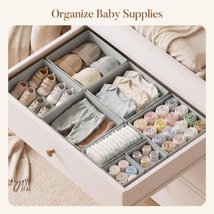 Drawer Organizer Storage for Clothes, Socks, 10 Pack, Beige