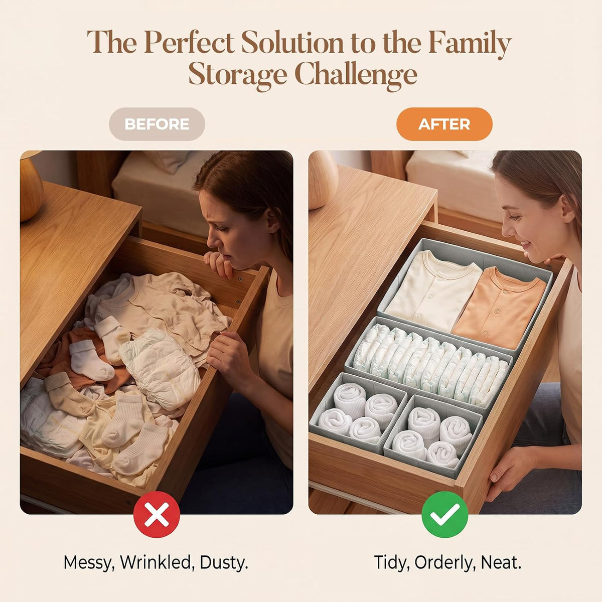 Drawer Organizer Storage for Clothes, Socks, 10 Pack, Beige