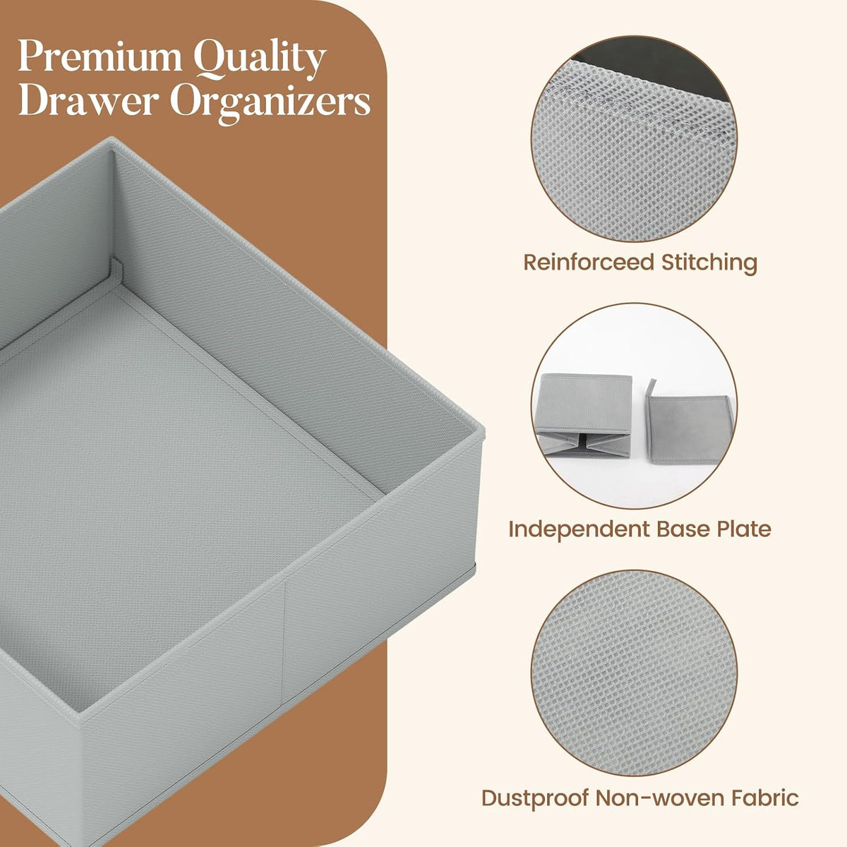 Drawer Organizer Storage for Clothes, Socks, 10 Pack, Beige