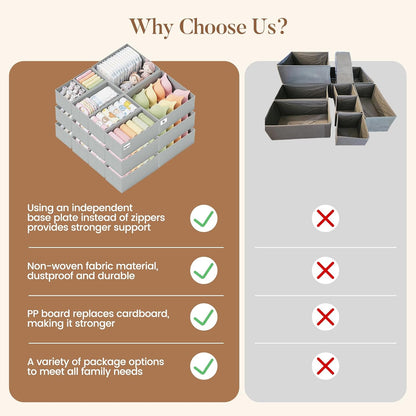 Drawer Organizer Storage for Clothes, Socks, 10 Pack, Beige