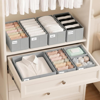 Drawer Organizer Storage for Clothes, Socks, 10 Pack, Beige