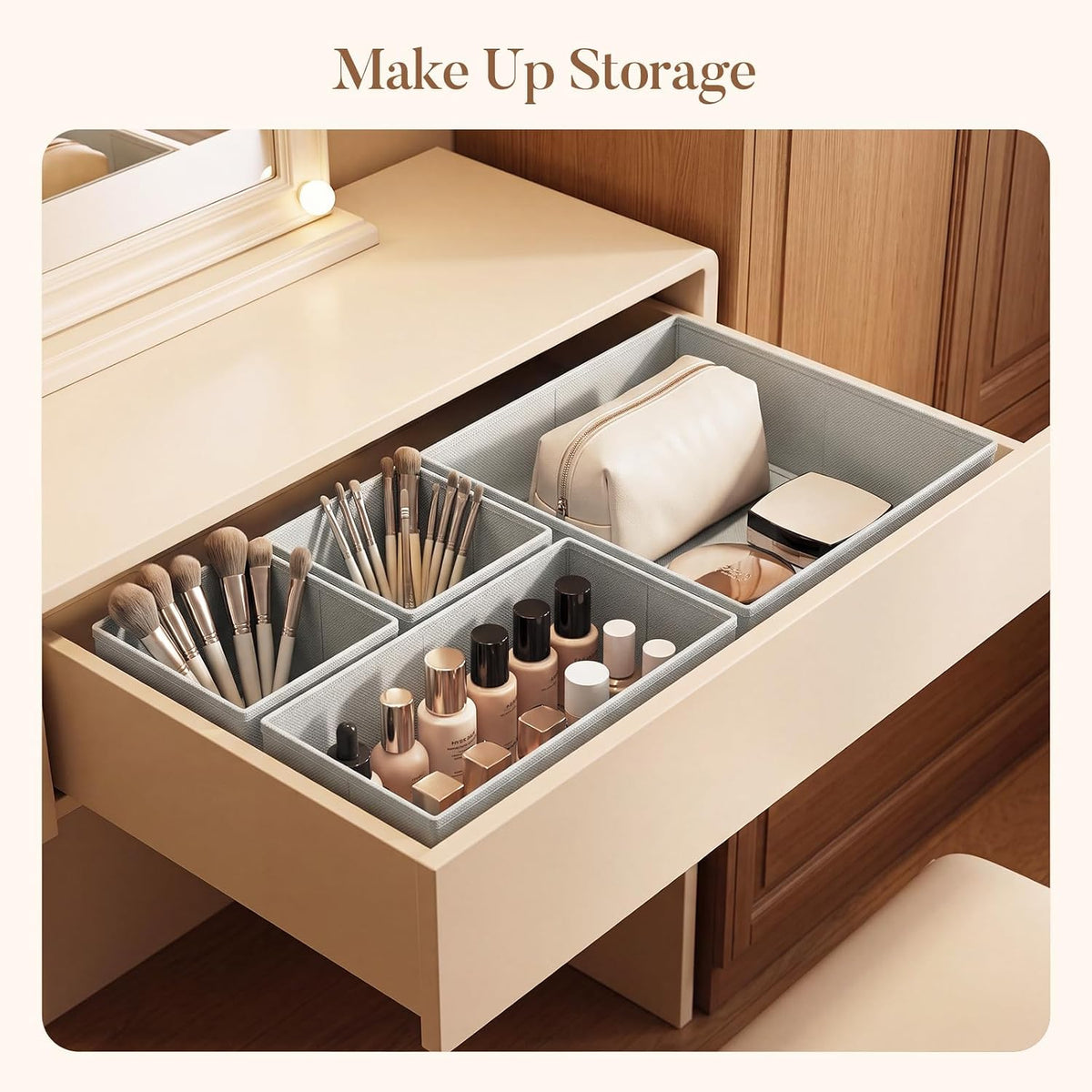 Drawer Organizer Storage for Clothes, Socks, 10 Pack, Beige