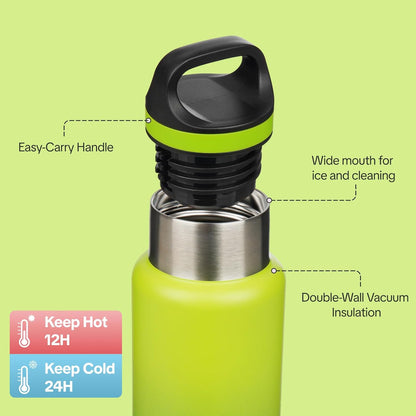 18oz Insulated Water Bottle Stainless Steel Water Bottle with Handle | BPA-Free Leak-Proof Bottle with Double Wall Vacuum Insulation, Reusable Water Bottle for Gym, Office, Travel & Everyday Use