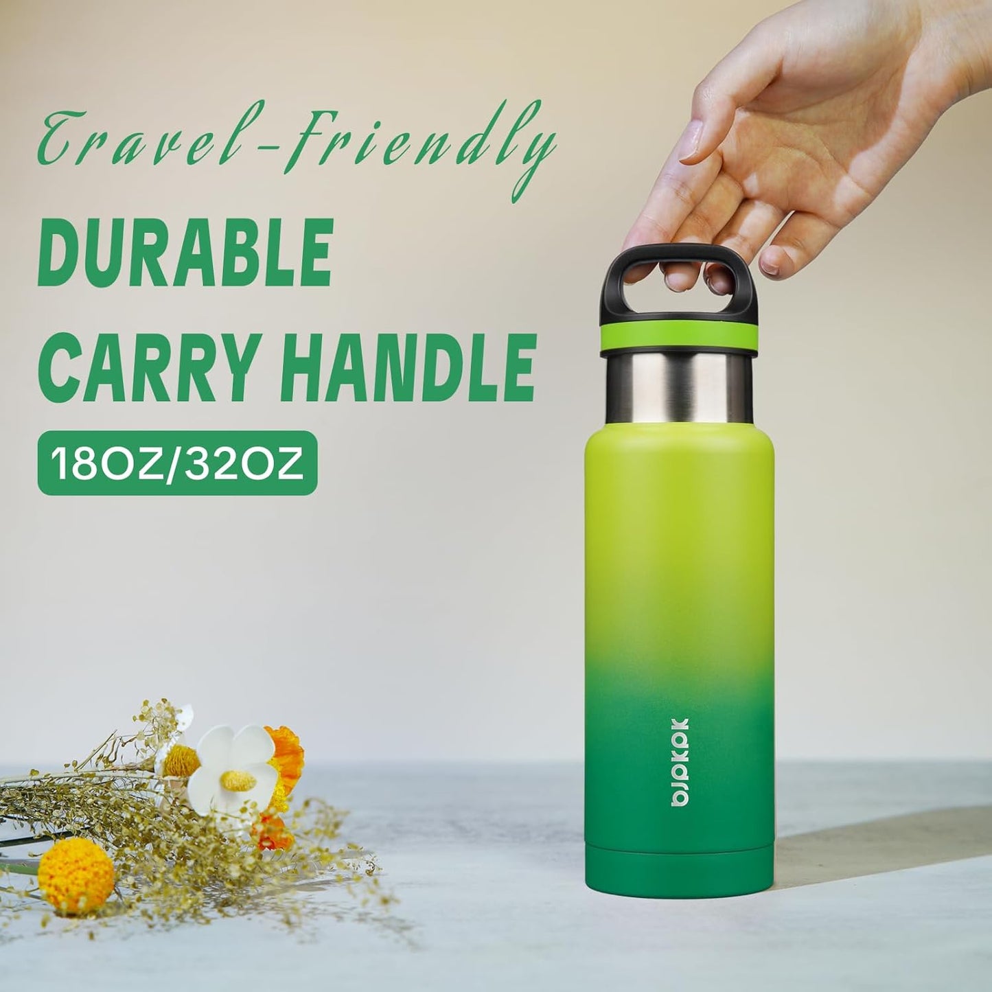 18oz Insulated Water Bottle Stainless Steel Water Bottle with Handle | BPA-Free Leak-Proof Bottle with Double Wall Vacuum Insulation, Reusable Water Bottle for Gym, Office, Travel & Everyday Use
