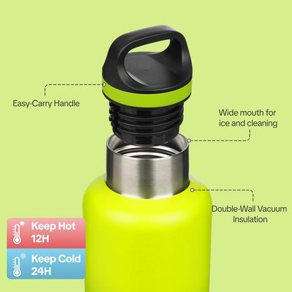 18oz Insulated Water Bottle Stainless Steel Water Bottle with Handle | BPA-Free Leak-Proof Bottle with Double Wall Vacuum Insulation, Reusable Water Bottle for Gym, Office, Travel & Everyday Use