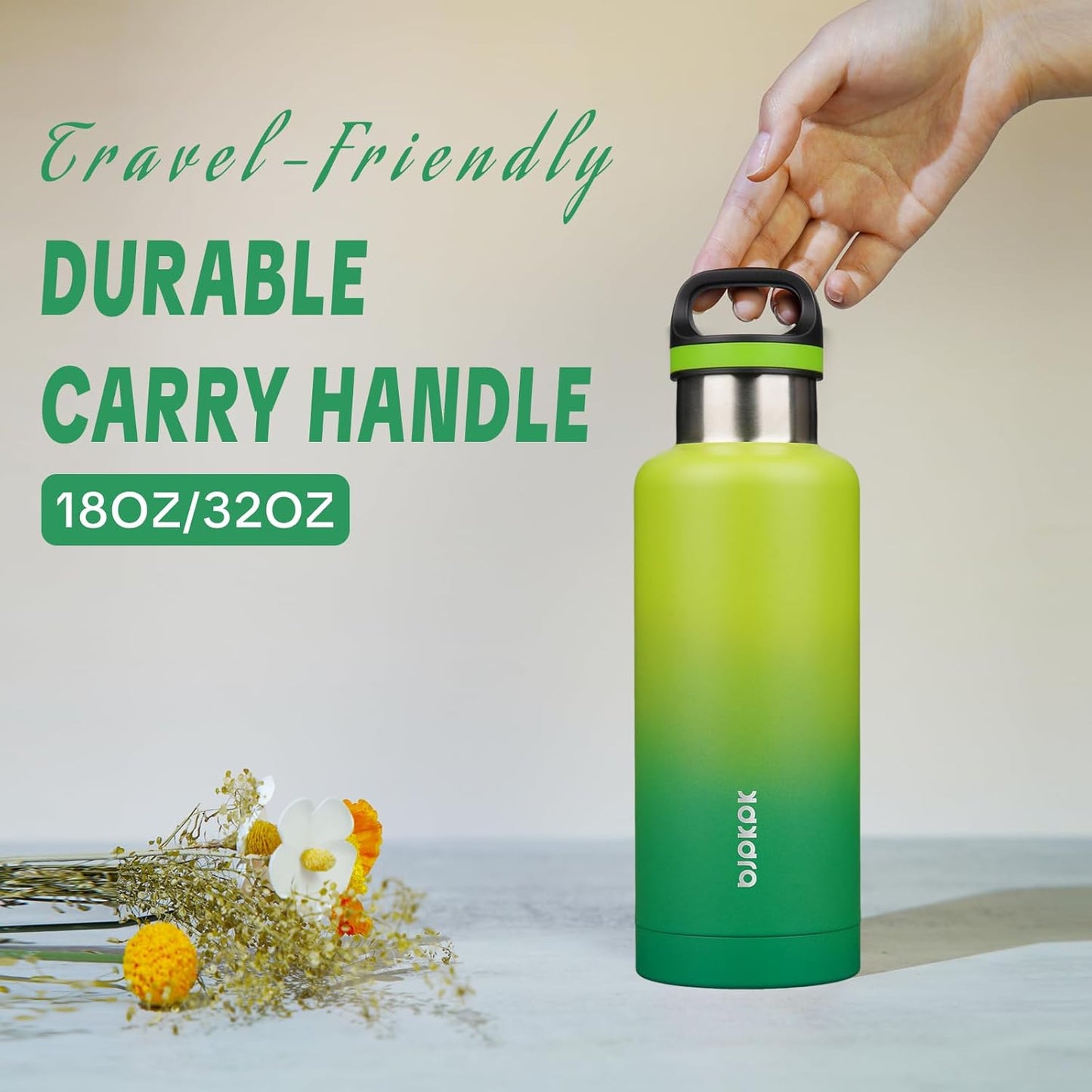 18oz Insulated Water Bottle Stainless Steel Water Bottle with Handle | BPA-Free Leak-Proof Bottle with Double Wall Vacuum Insulation, Reusable Water Bottle for Gym, Office, Travel & Everyday Use