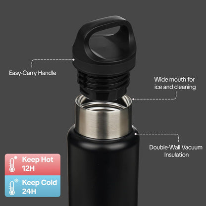 18oz Insulated Water Bottle Stainless Steel Water Bottle with Handle | BPA-Free Leak-Proof Bottle with Double Wall Vacuum Insulation, Reusable Water Bottle for Gym, Office, Travel & Everyday Use