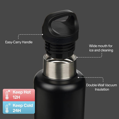 18oz Insulated Water Bottle Stainless Steel Water Bottle with Handle | BPA-Free Leak-Proof Bottle with Double Wall Vacuum Insulation, Reusable Water Bottle for Gym, Office, Travel & Everyday Use
