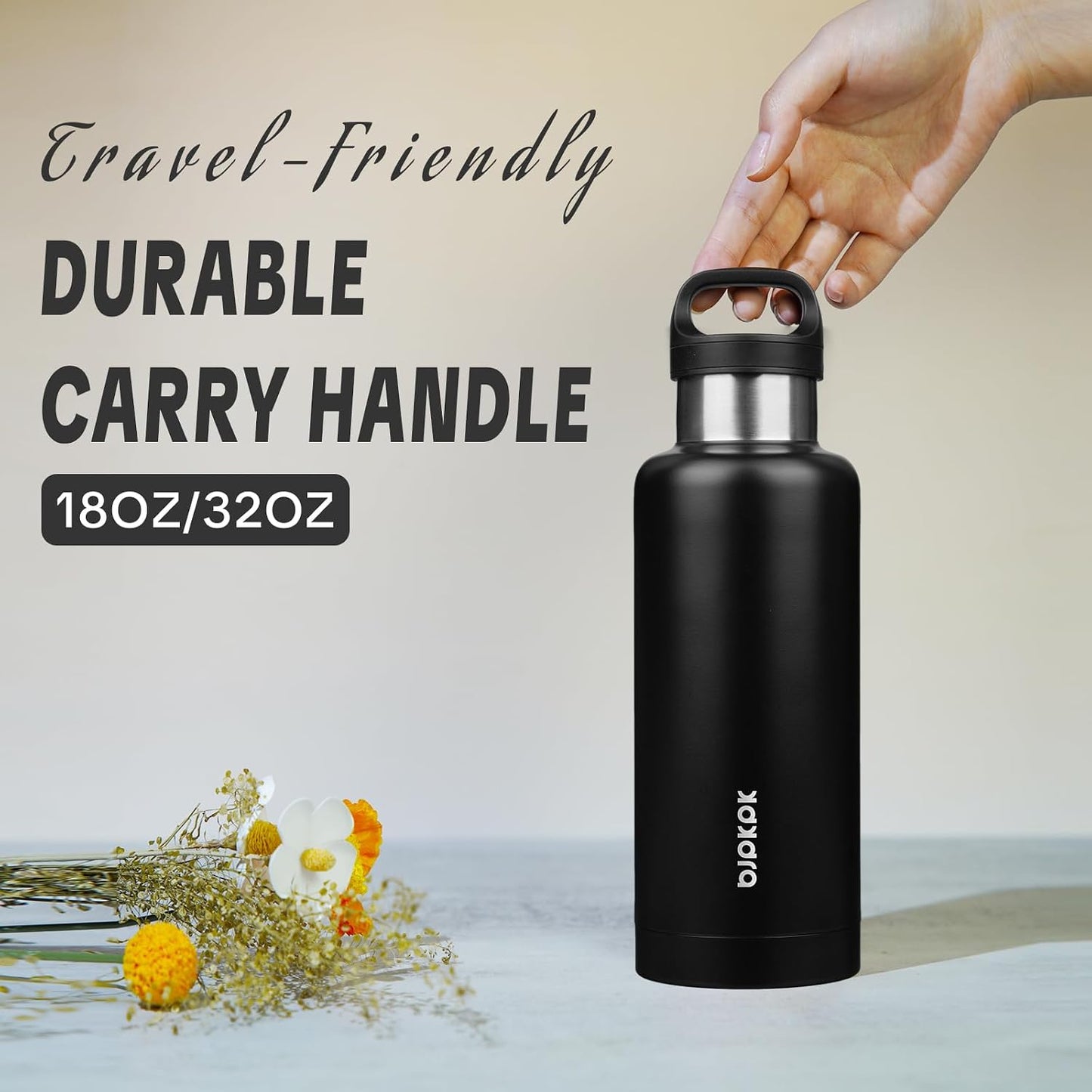 18oz Insulated Water Bottle Stainless Steel Water Bottle with Handle | BPA-Free Leak-Proof Bottle with Double Wall Vacuum Insulation, Reusable Water Bottle for Gym, Office, Travel & Everyday Use