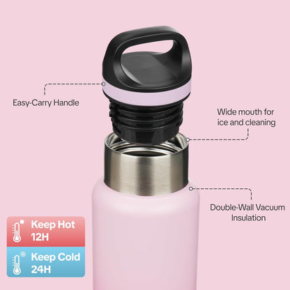 18oz Insulated Water Bottle Stainless Steel Water Bottle with Handle | BPA-Free Leak-Proof Bottle with Double Wall Vacuum Insulation, Reusable Water Bottle for Gym, Office, Travel & Everyday Use
