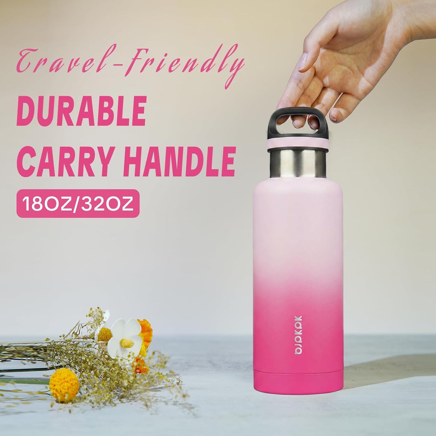 18oz Insulated Water Bottle Stainless Steel Water Bottle with Handle | BPA-Free Leak-Proof Bottle with Double Wall Vacuum Insulation, Reusable Water Bottle for Gym, Office, Travel & Everyday Use