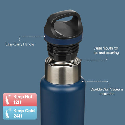 18oz Insulated Water Bottle Stainless Steel Water Bottle with Handle | BPA-Free Leak-Proof Bottle with Double Wall Vacuum Insulation, Reusable Water Bottle for Gym, Office, Travel & Everyday Use