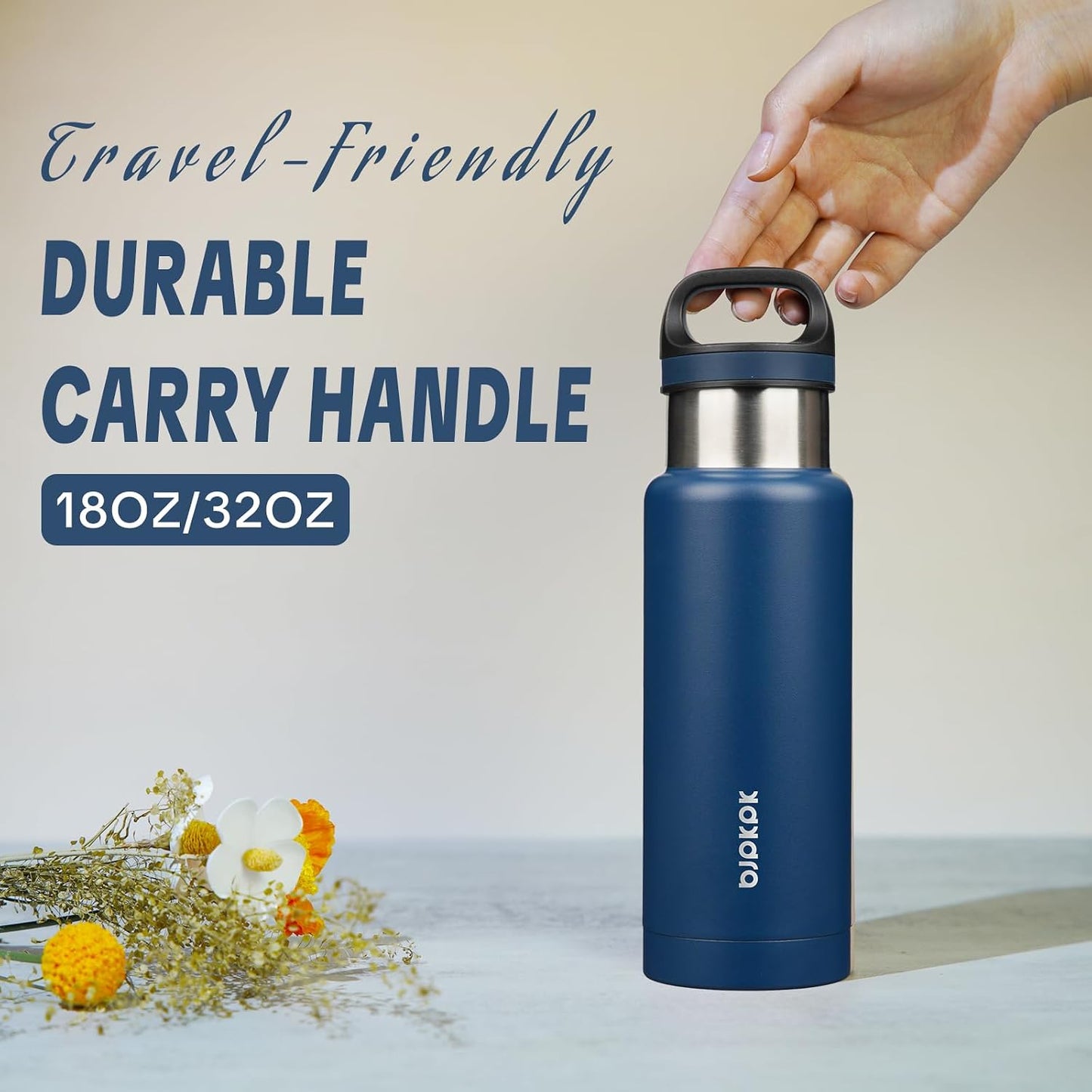 18oz Insulated Water Bottle Stainless Steel Water Bottle with Handle | BPA-Free Leak-Proof Bottle with Double Wall Vacuum Insulation, Reusable Water Bottle for Gym, Office, Travel & Everyday Use