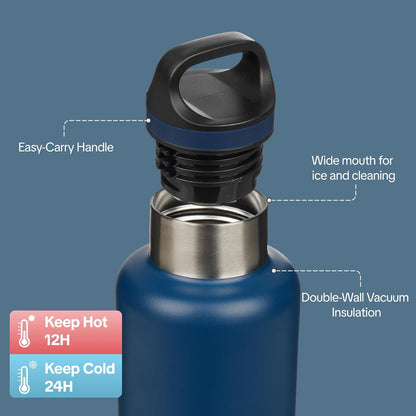 18oz Insulated Water Bottle Stainless Steel Water Bottle with Handle | BPA-Free Leak-Proof Bottle with Double Wall Vacuum Insulation, Reusable Water Bottle for Gym, Office, Travel & Everyday Use