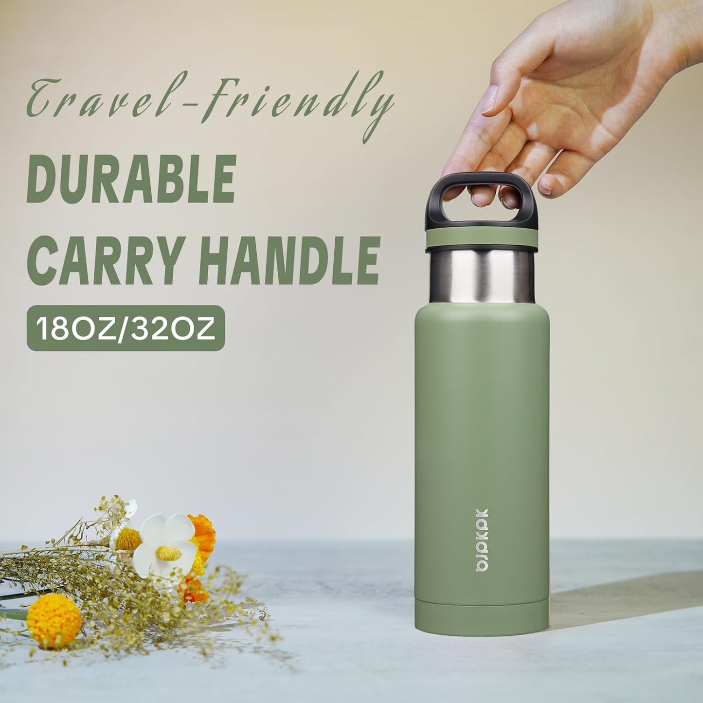 18oz Insulated Water Bottle Stainless Steel Water Bottle with Handle | BPA-Free Leak-Proof Bottle with Double Wall Vacuum Insulation, Reusable Water Bottle for Gym, Office, Travel & Everyday Use