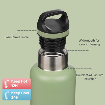 18oz Insulated Water Bottle Stainless Steel Water Bottle with Handle | BPA-Free Leak-Proof Bottle with Double Wall Vacuum Insulation, Reusable Water Bottle for Gym, Office, Travel & Everyday Use