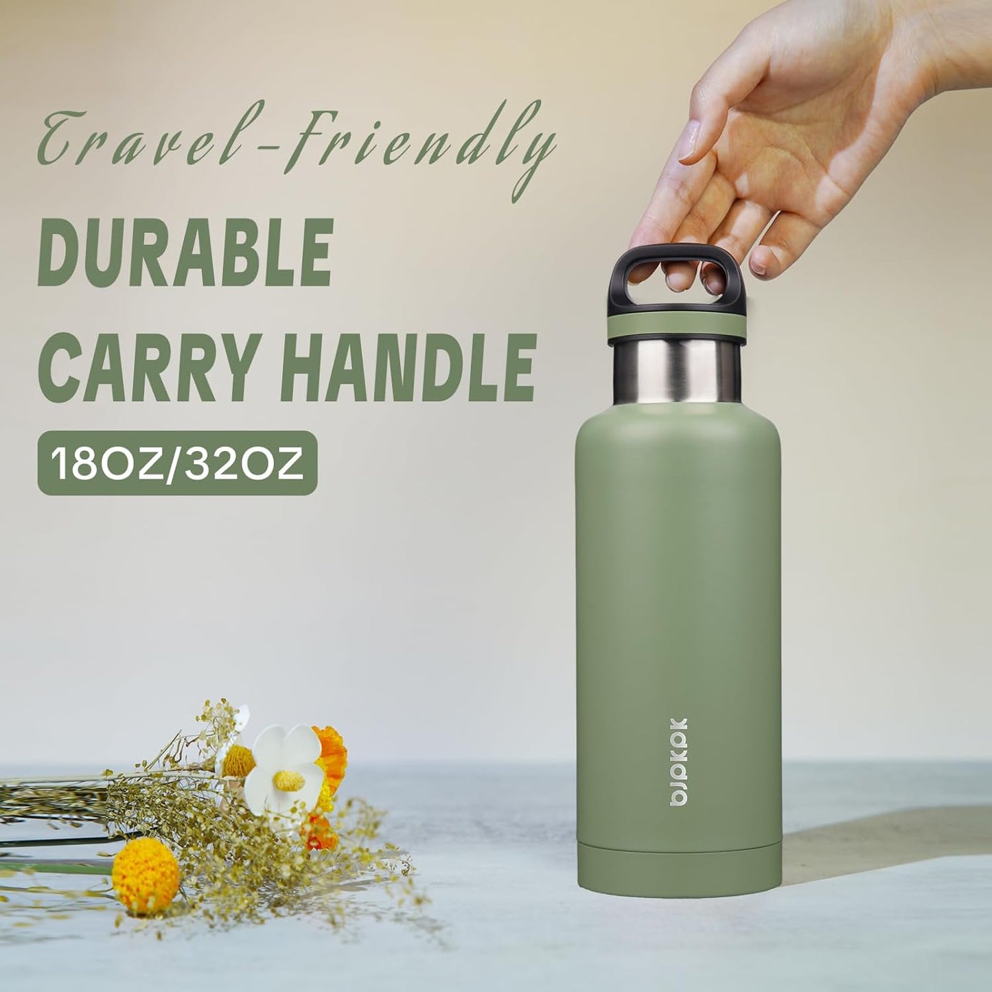 18oz Insulated Water Bottle Stainless Steel Water Bottle with Handle | BPA-Free Leak-Proof Bottle with Double Wall Vacuum Insulation, Reusable Water Bottle for Gym, Office, Travel & Everyday Use