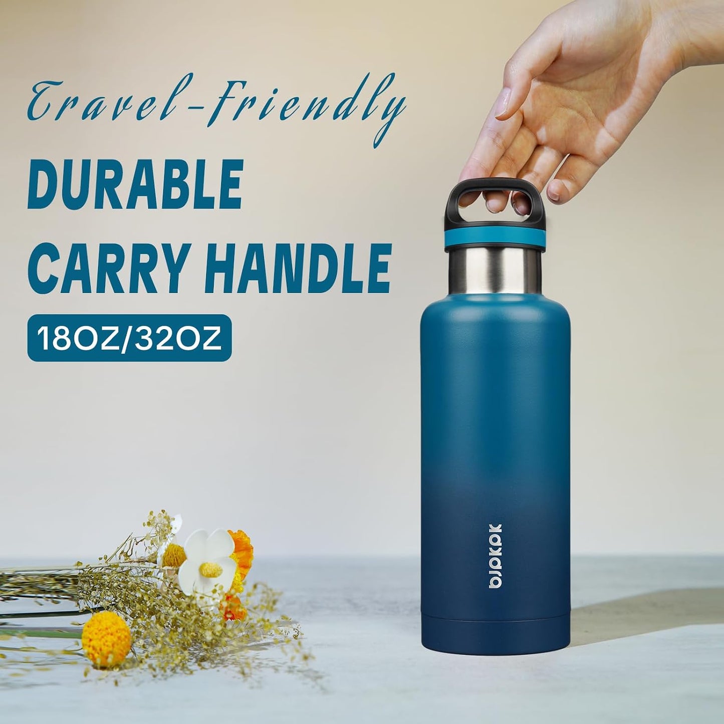 18oz Insulated Water Bottle Stainless Steel Water Bottle with Handle | BPA-Free Leak-Proof Bottle with Double Wall Vacuum Insulation, Reusable Water Bottle for Gym, Office, Travel & Everyday Use