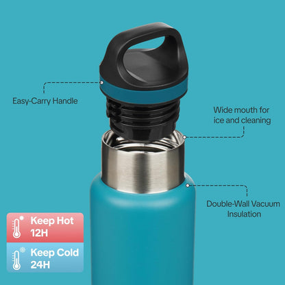 18oz Insulated Water Bottle Stainless Steel Water Bottle with Handle | BPA-Free Leak-Proof Bottle with Double Wall Vacuum Insulation, Reusable Water Bottle for Gym, Office, Travel & Everyday Use