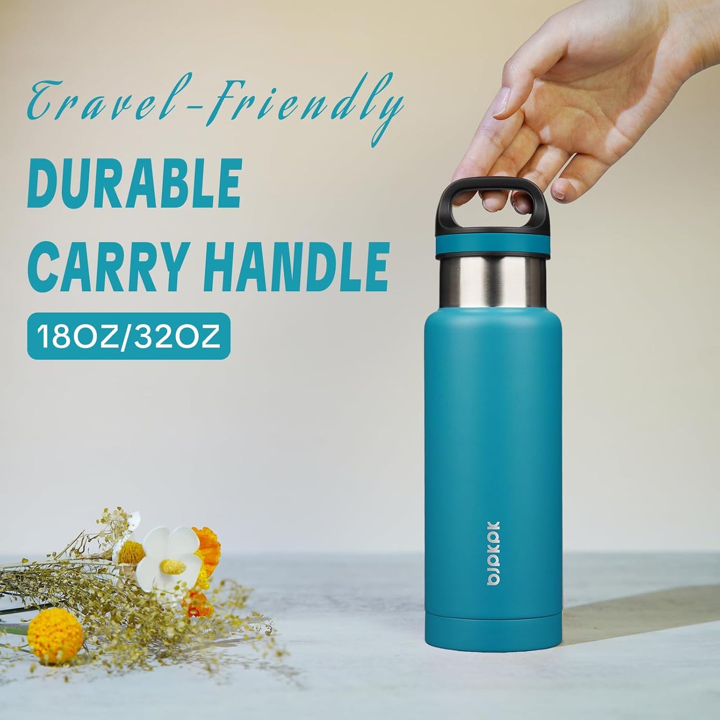 18oz Insulated Water Bottle Stainless Steel Water Bottle with Handle | BPA-Free Leak-Proof Bottle with Double Wall Vacuum Insulation, Reusable Water Bottle for Gym, Office, Travel & Everyday Use